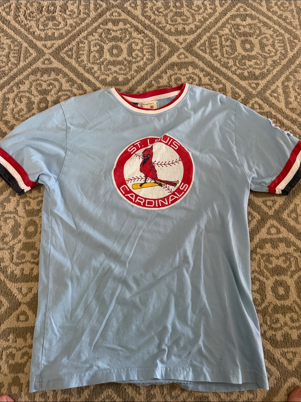 Red Jacket Light Blue Tee with Red & White Trim